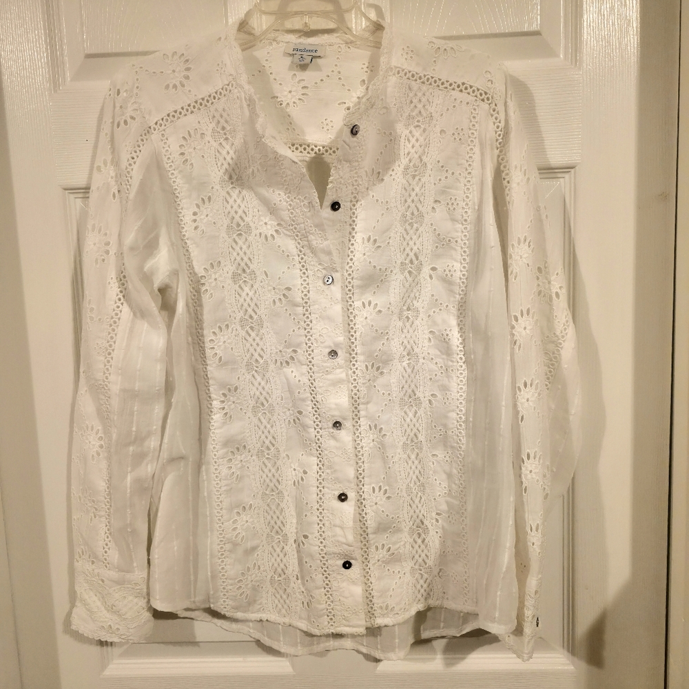 Sundance White Eyelet Button-Front Blouse